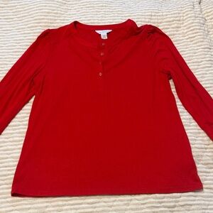 NWOT Liz Claiborne Red Henley Top with Gold Accent
